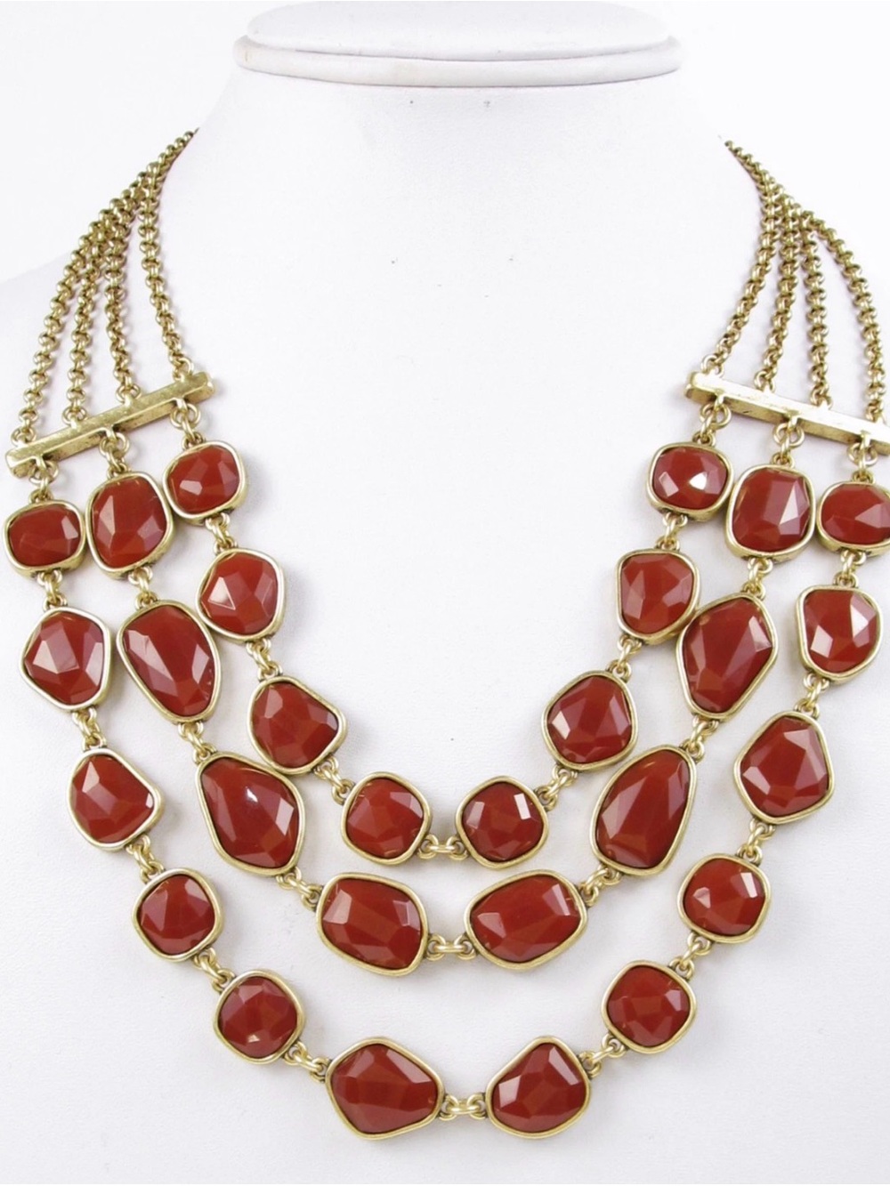 Lucky Brand Gold Multi-Row Necklace with Red Gemstones